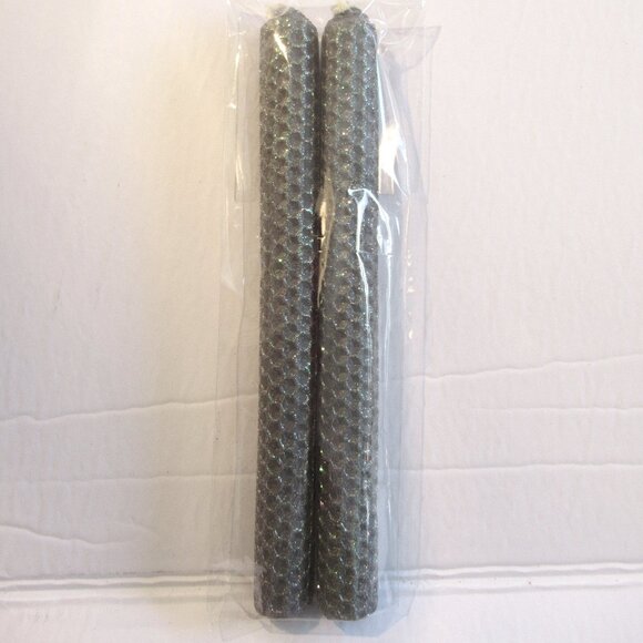 1 Pair, 8" Bees Wax Desiger Candles, Gray w/ Glitter, Handmade, Organic - Picture 1 of 5